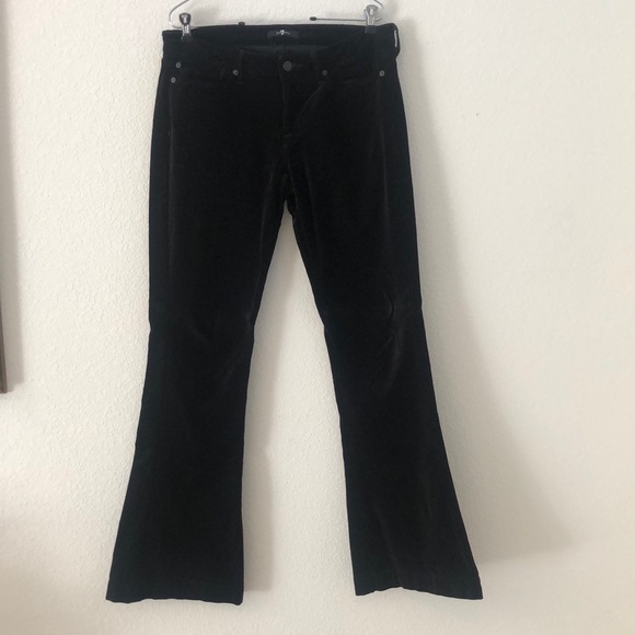 7 For All Mankind Black Velvet Flare Pants Size 32 - Picture 1 of 8